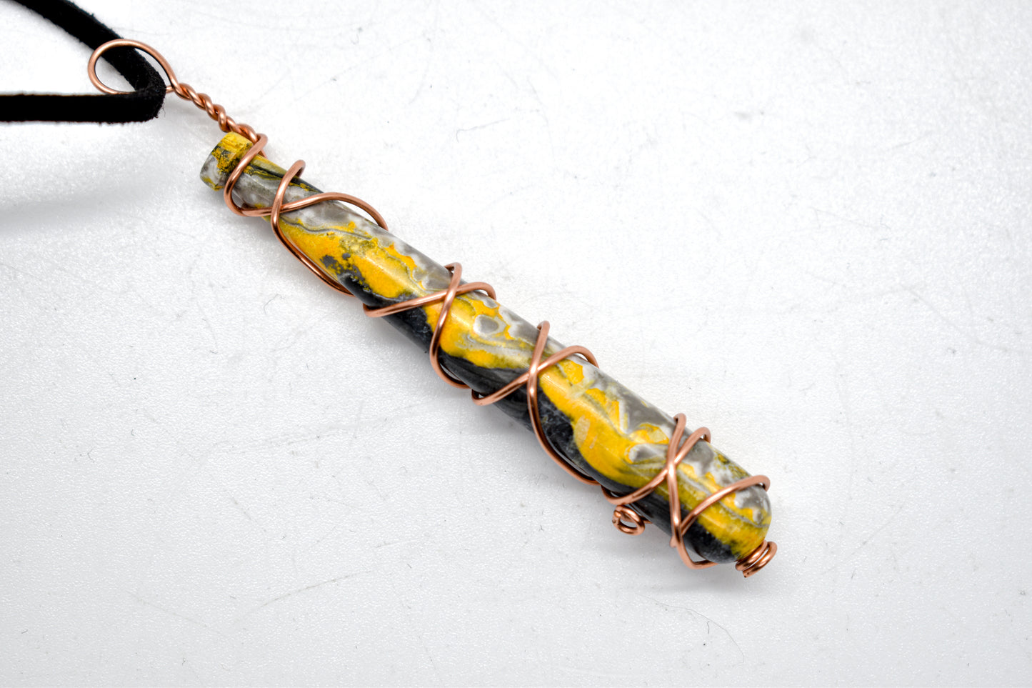 Copper Wrapped Bumble Bee Jasper Bat Necklace