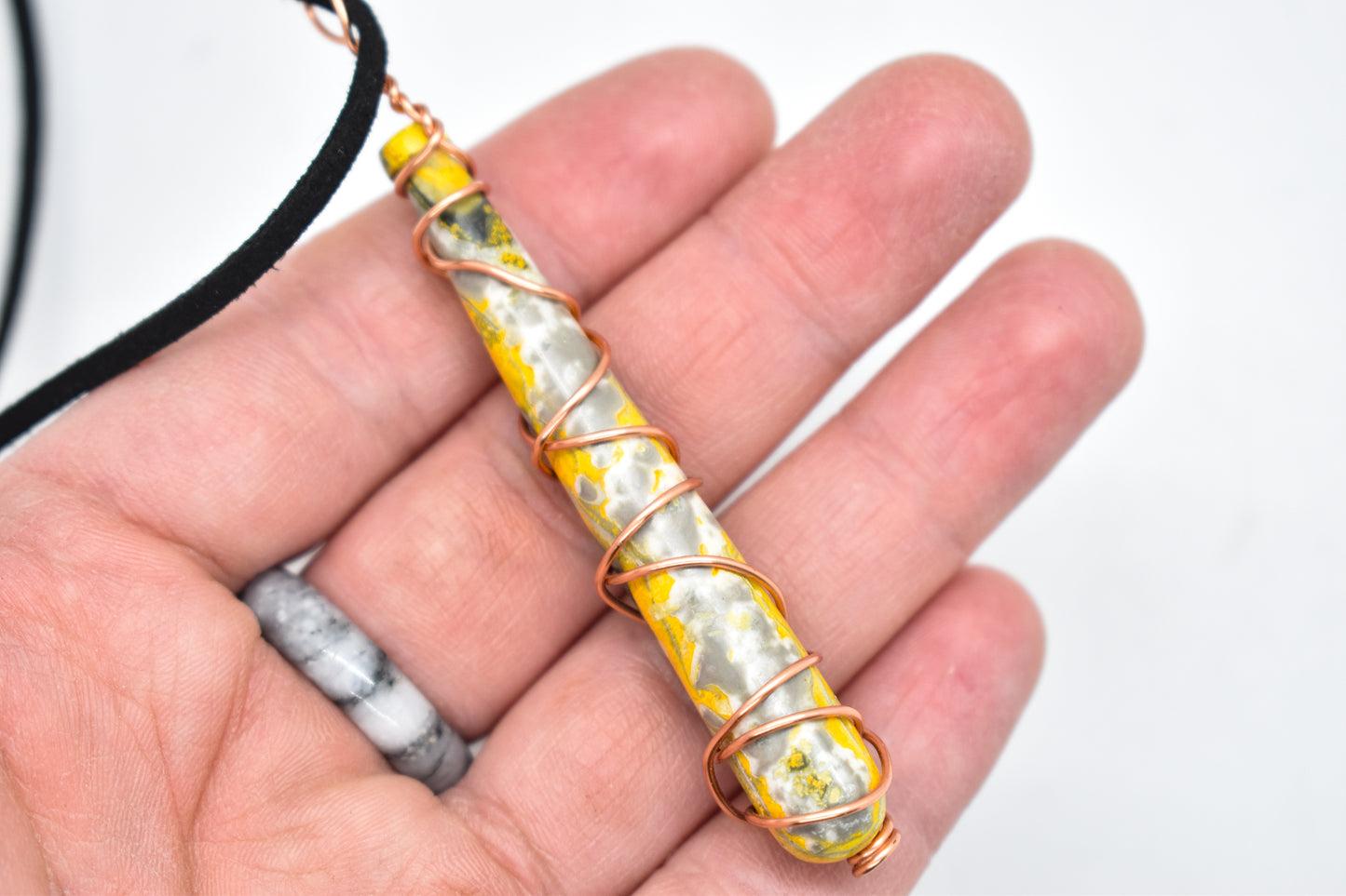 Copper Wrapped Bumble Bee Jasper Bat Necklace