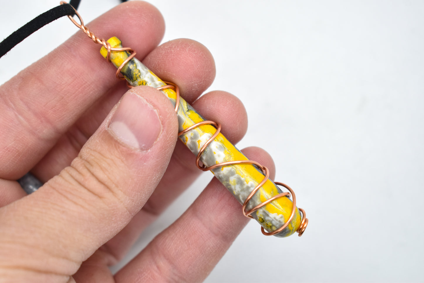Copper Wrapped Bumble Bee Jasper Bat Necklace