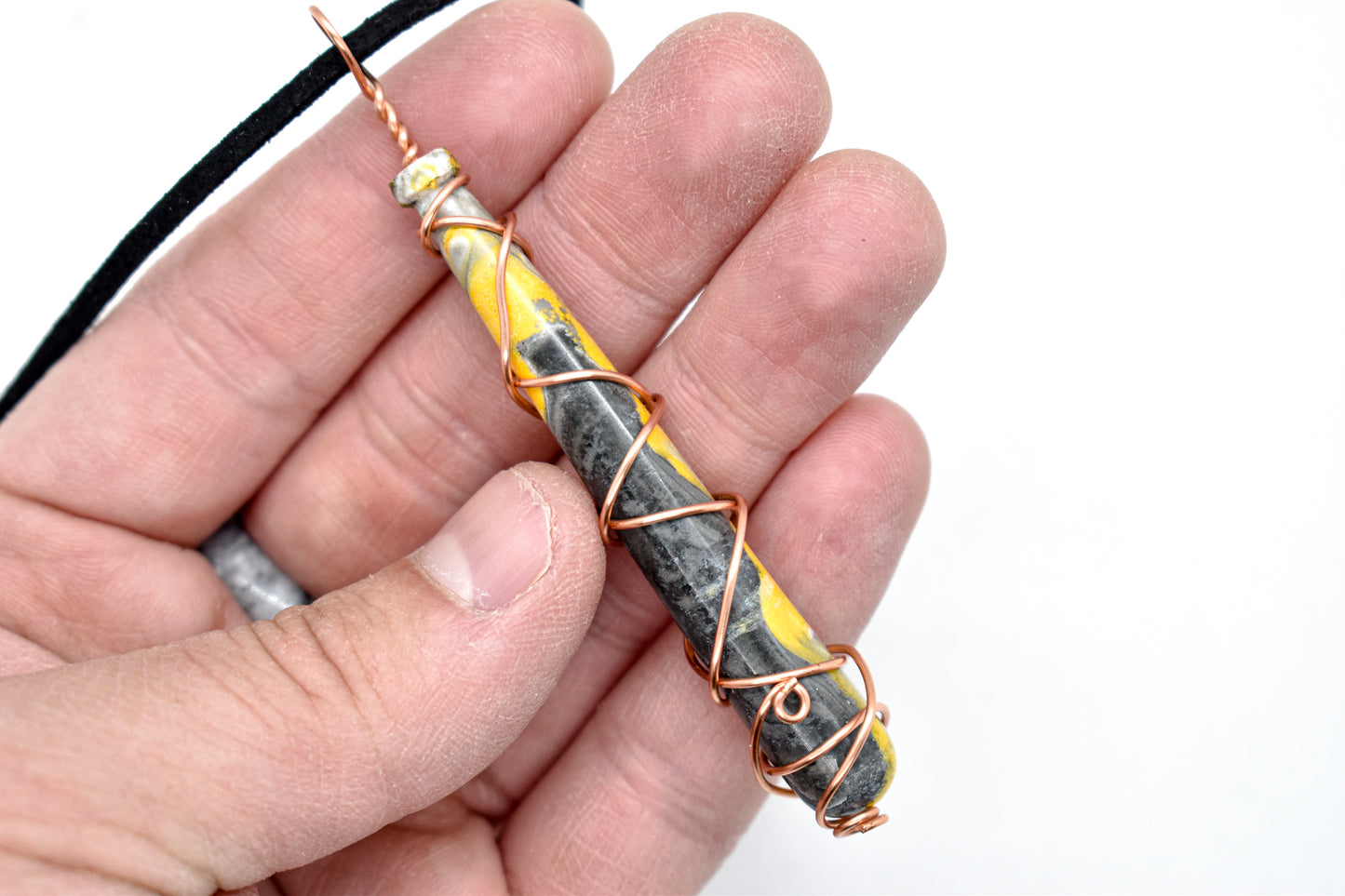 Copper Wrapped Bumble Bee Jasper Bat Necklace