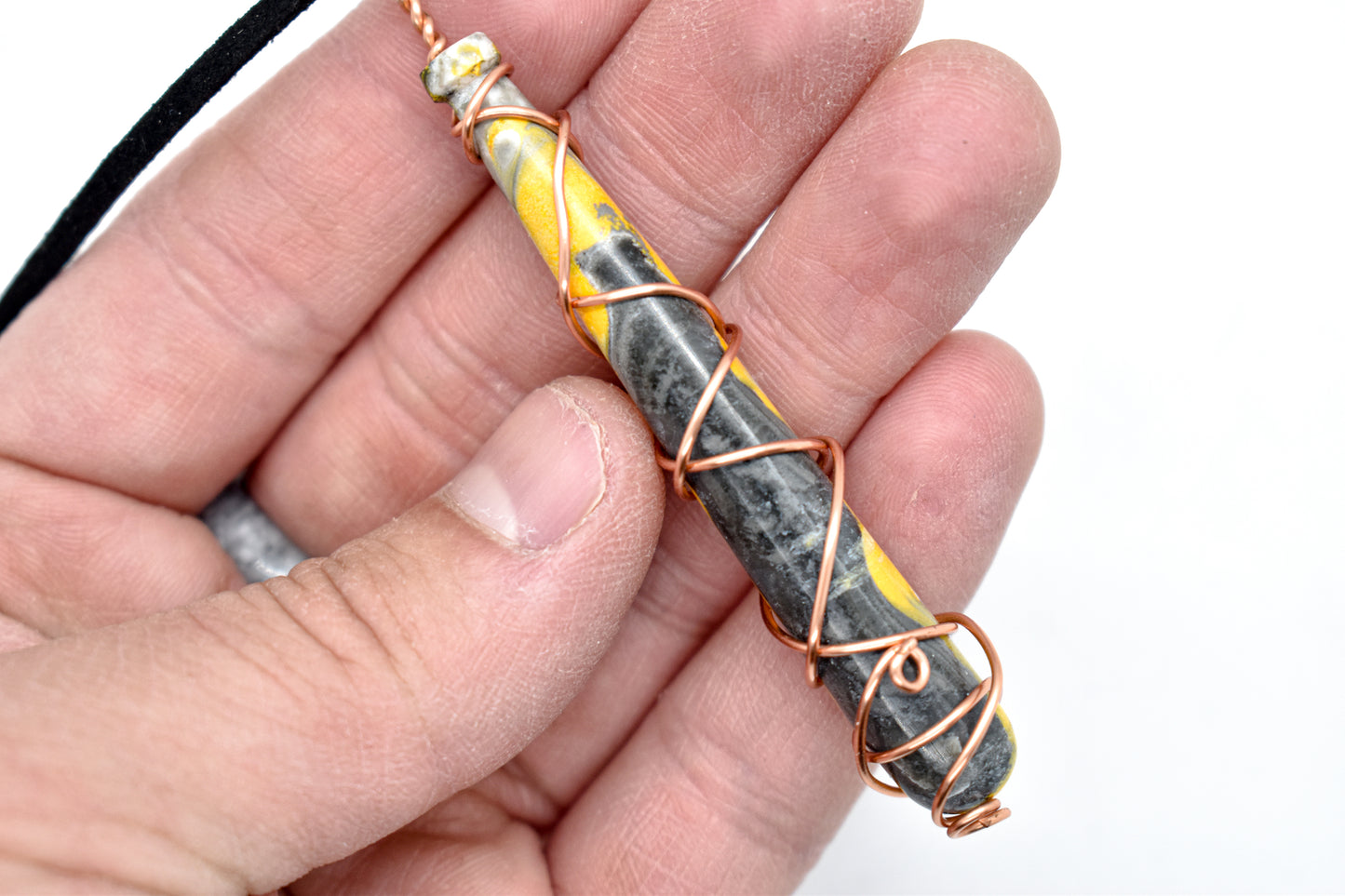 Copper Wrapped Bumble Bee Jasper Bat Necklace
