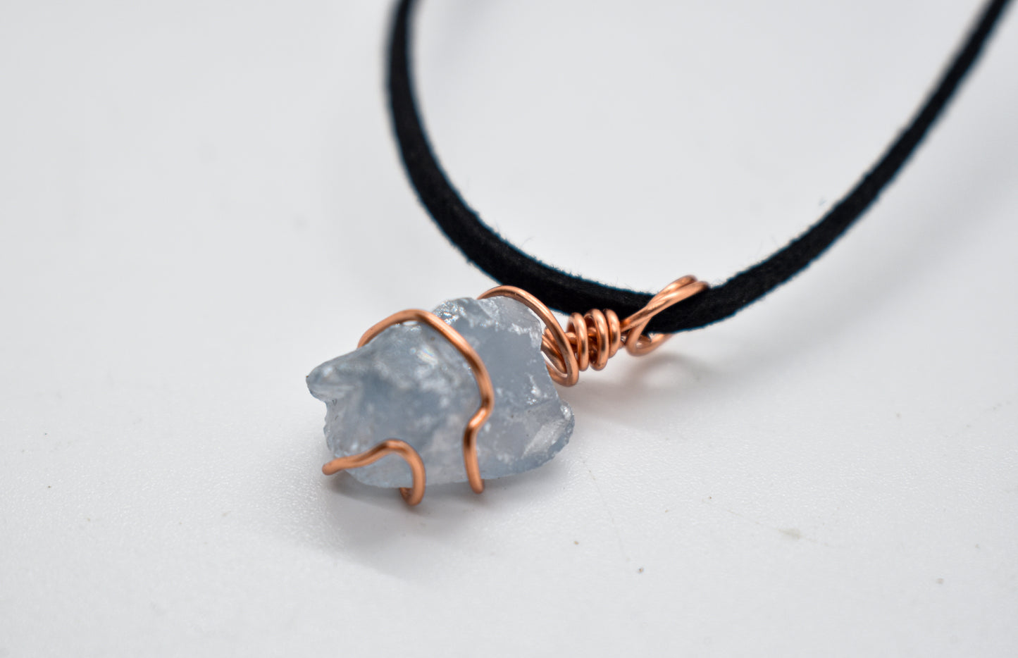 Copper Wrapped Mini Celestite Cluster Necklace