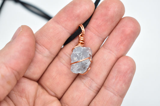 Copper Wrapped Mini Celestite Cluster Necklace