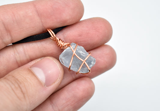 Copper Wrapped Mini Celestite Cluster Necklace