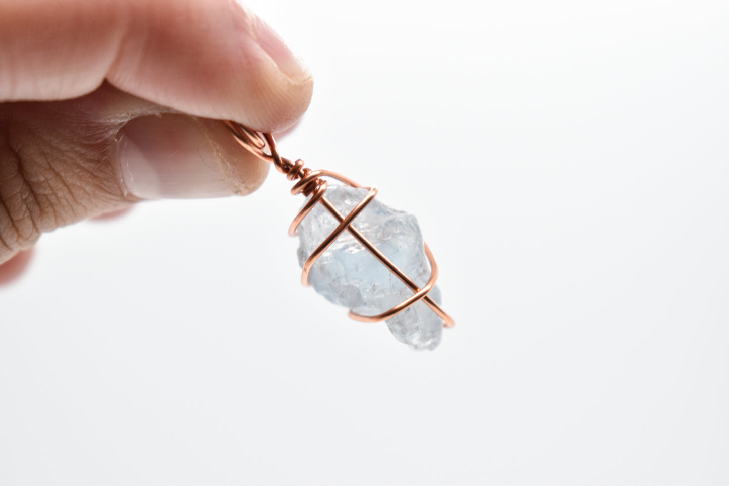 Copper Wrapped Mini Celestite Cluster Necklace