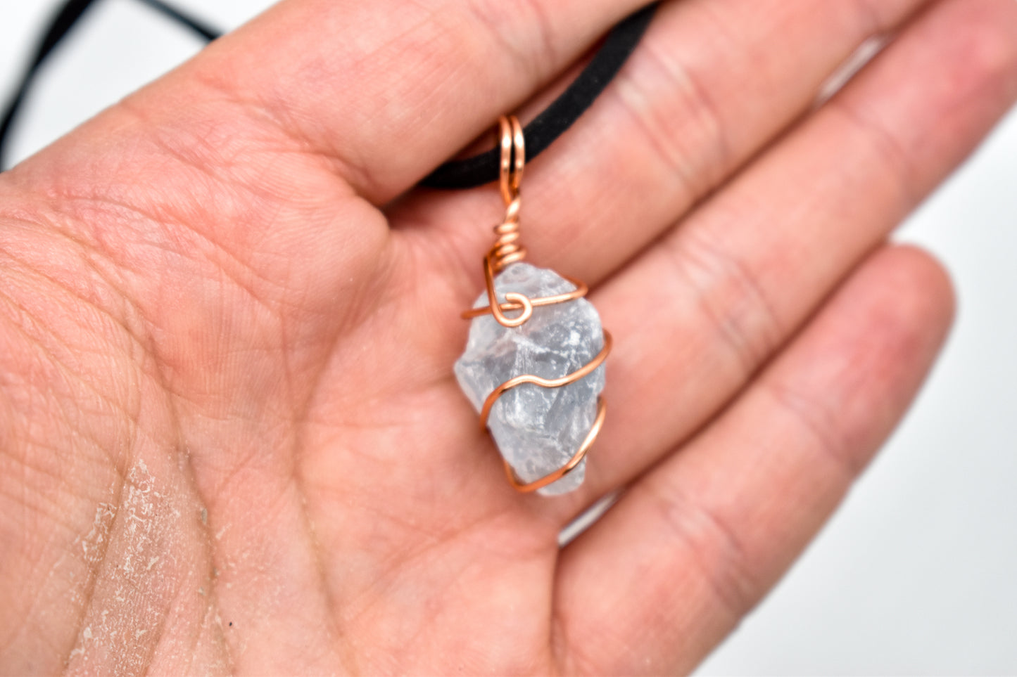 Copper Wrapped Mini Celestite Cluster Necklace