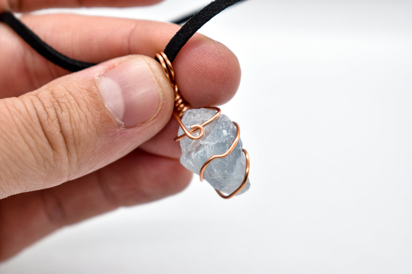 Copper Wrapped Mini Celestite Cluster Necklace