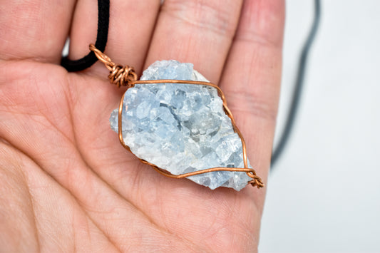 Copper Wrapped Celestite Cluster Necklace