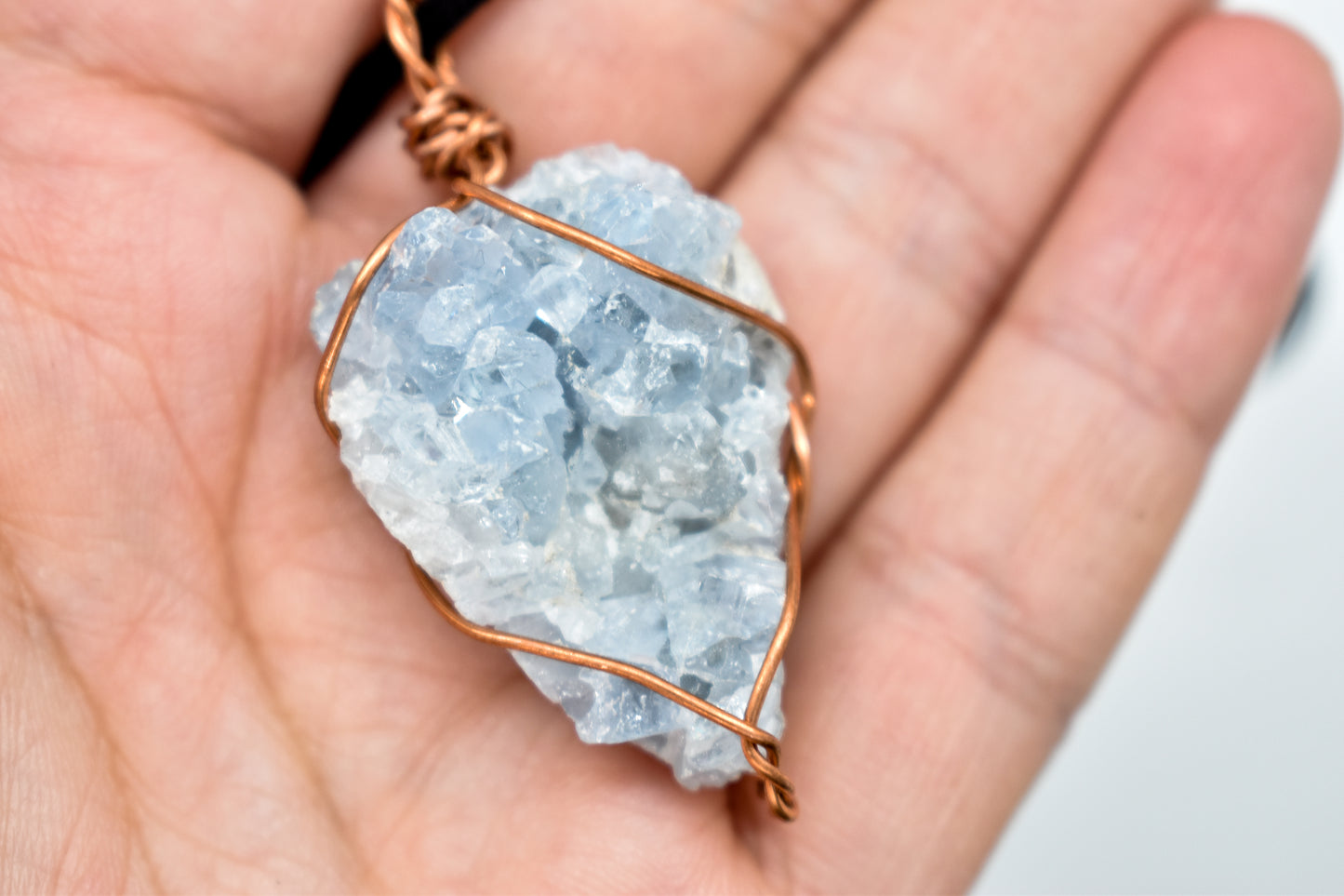 Copper Wrapped Celestite Cluster Necklace