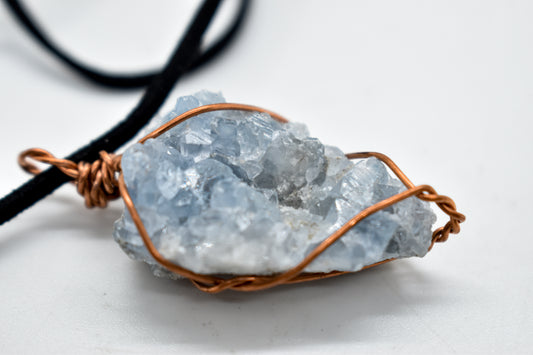 Copper Wrapped Celestite Cluster Necklace