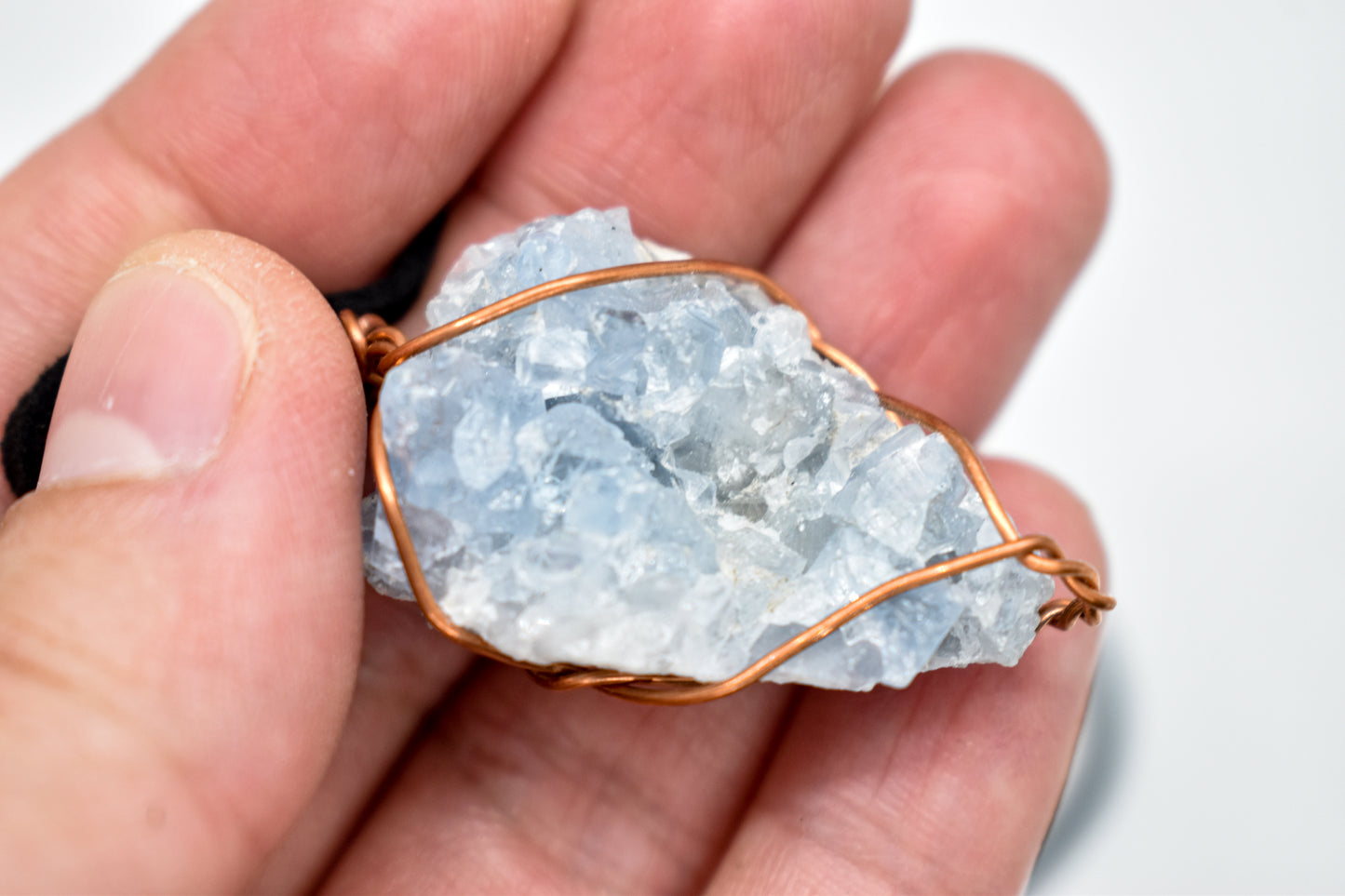 Copper Wrapped Celestite Cluster Necklace