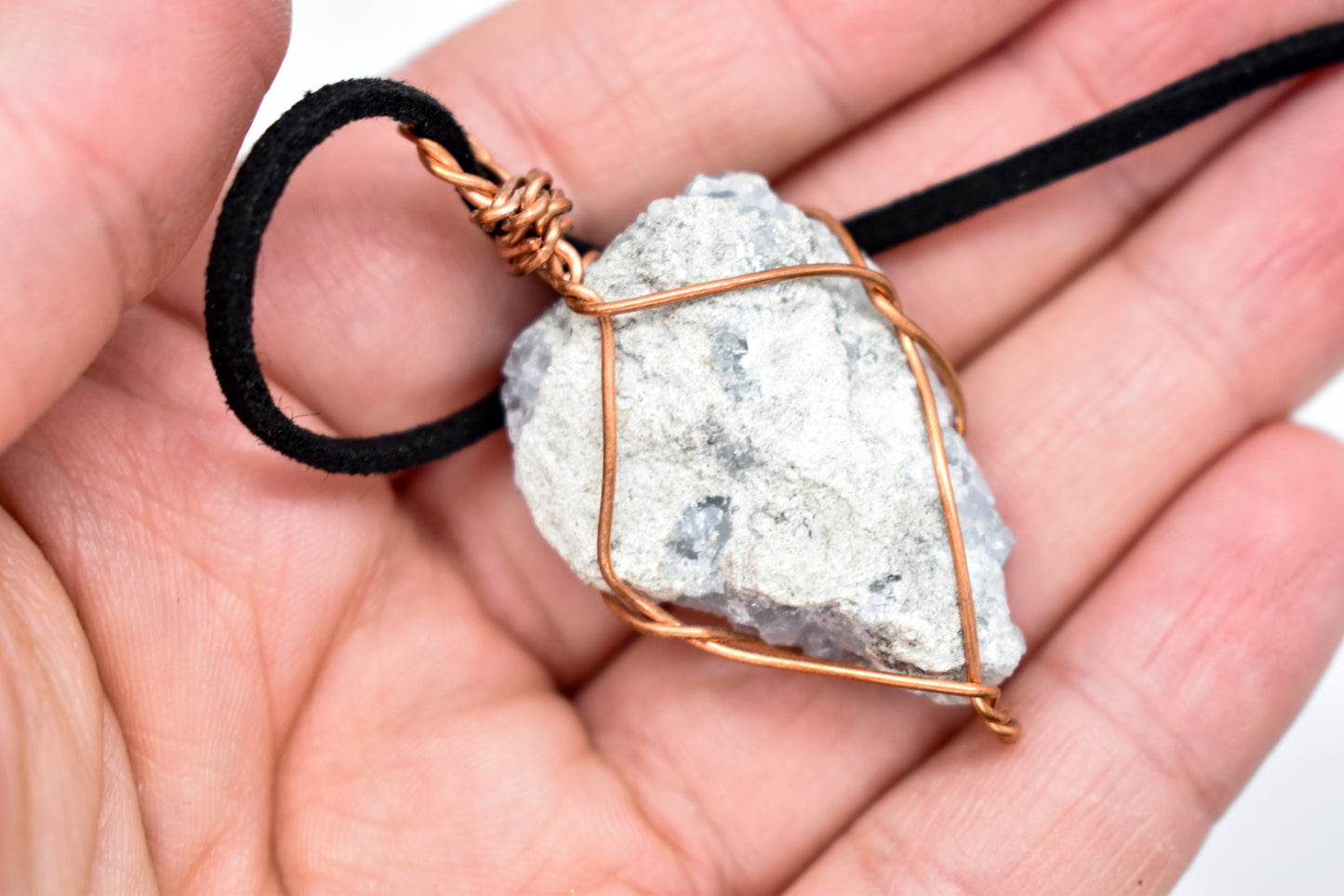 Copper Wrapped Celestite Cluster Necklace