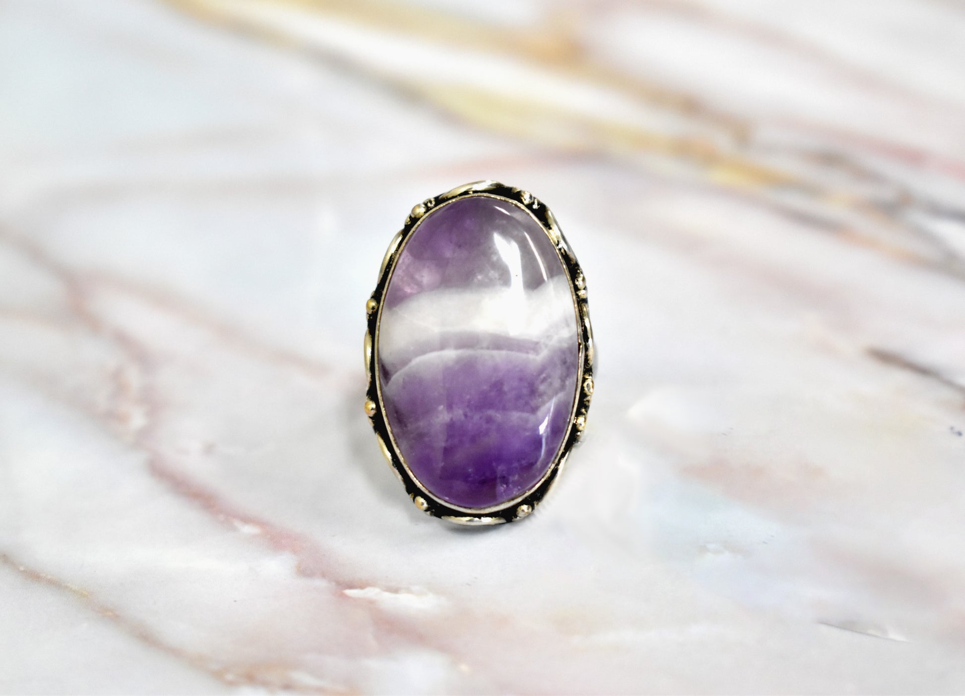 stones-of-transformation - Chevron Amethyst Ring (Size 9) - Stones of Transformation - 