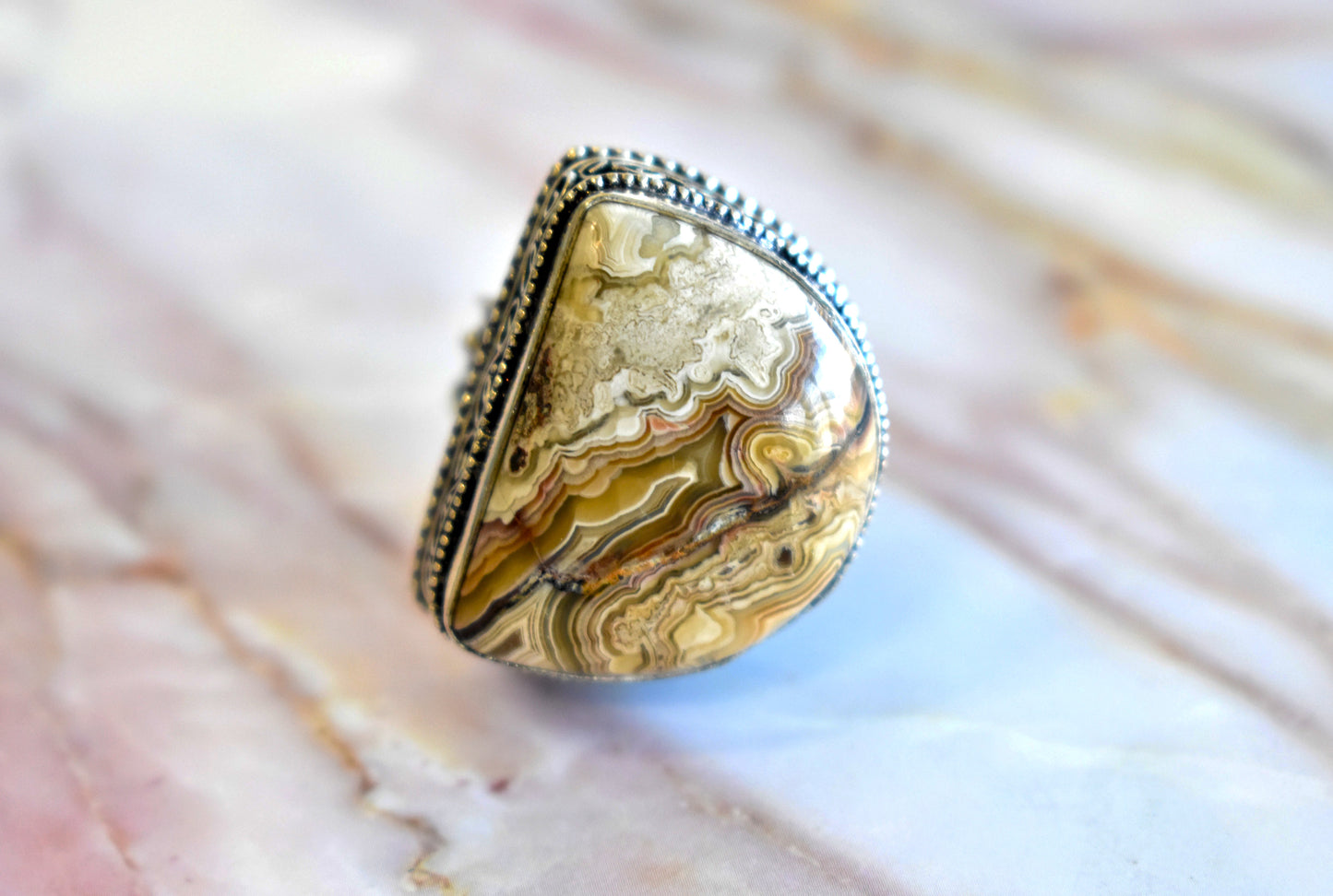 Crazy Lace Agate Ring (Size 7.5)