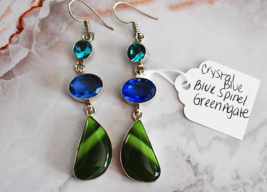 stones-of-transformation - Crystal Blue, Blue Spinel, Green Agate Earrings - Stones of Transformation - 