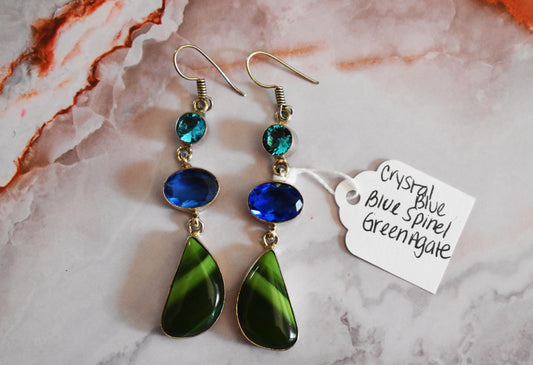 stones-of-transformation - Crystal Blue, Blue Spinel, Green Agate Earrings - Stones of Transformation - 