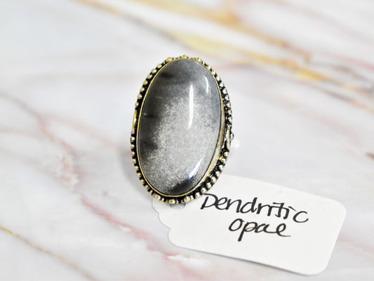 stones-of-transformation - Dendritic Opal Ring (Size 9) - Stones of Transformation - 