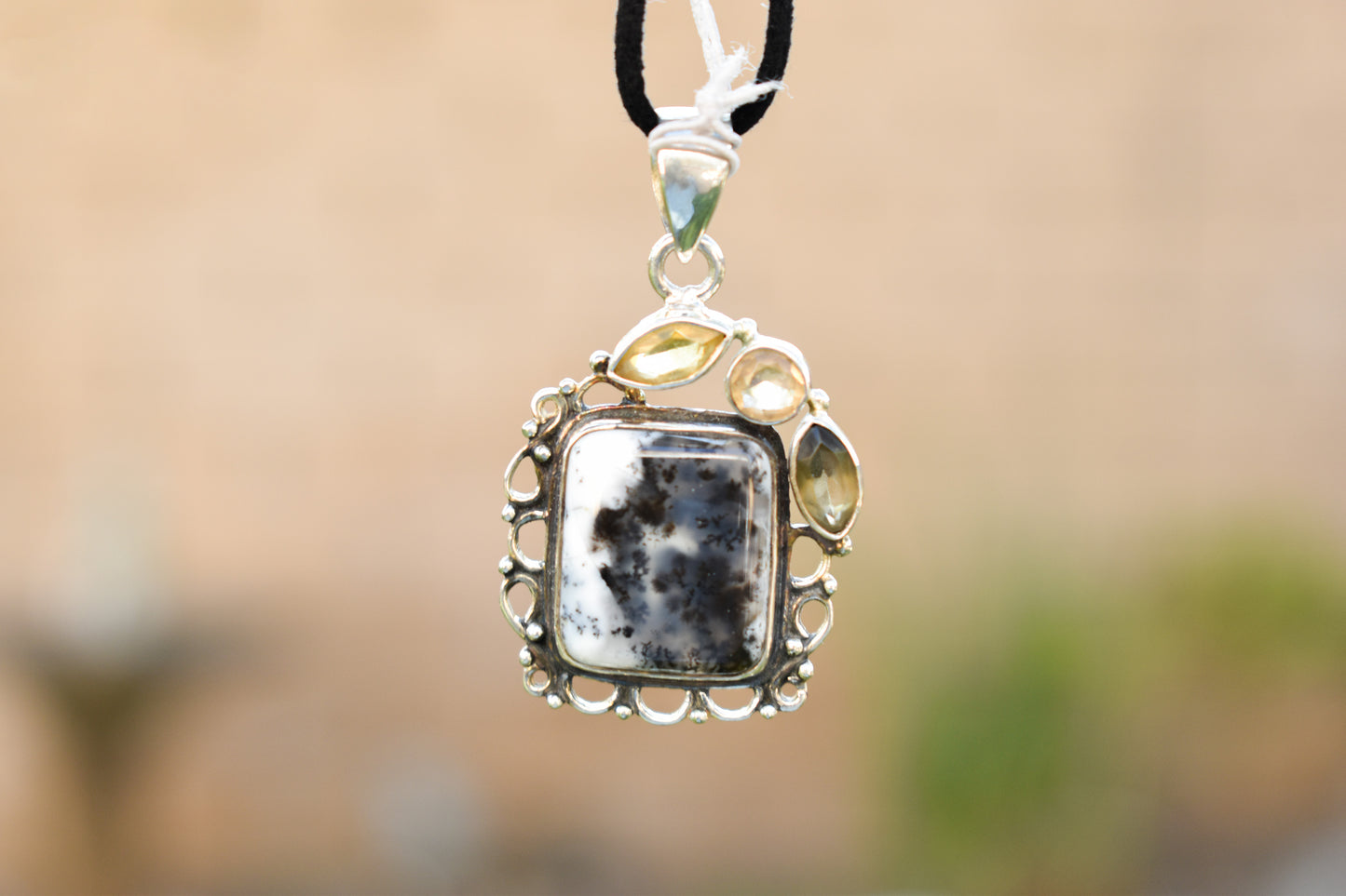 Dendritic Agate, Smoky Quartz and Citrine Necklace