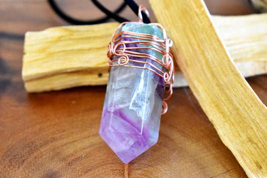 Copper Wrapped Fluorite Pendant