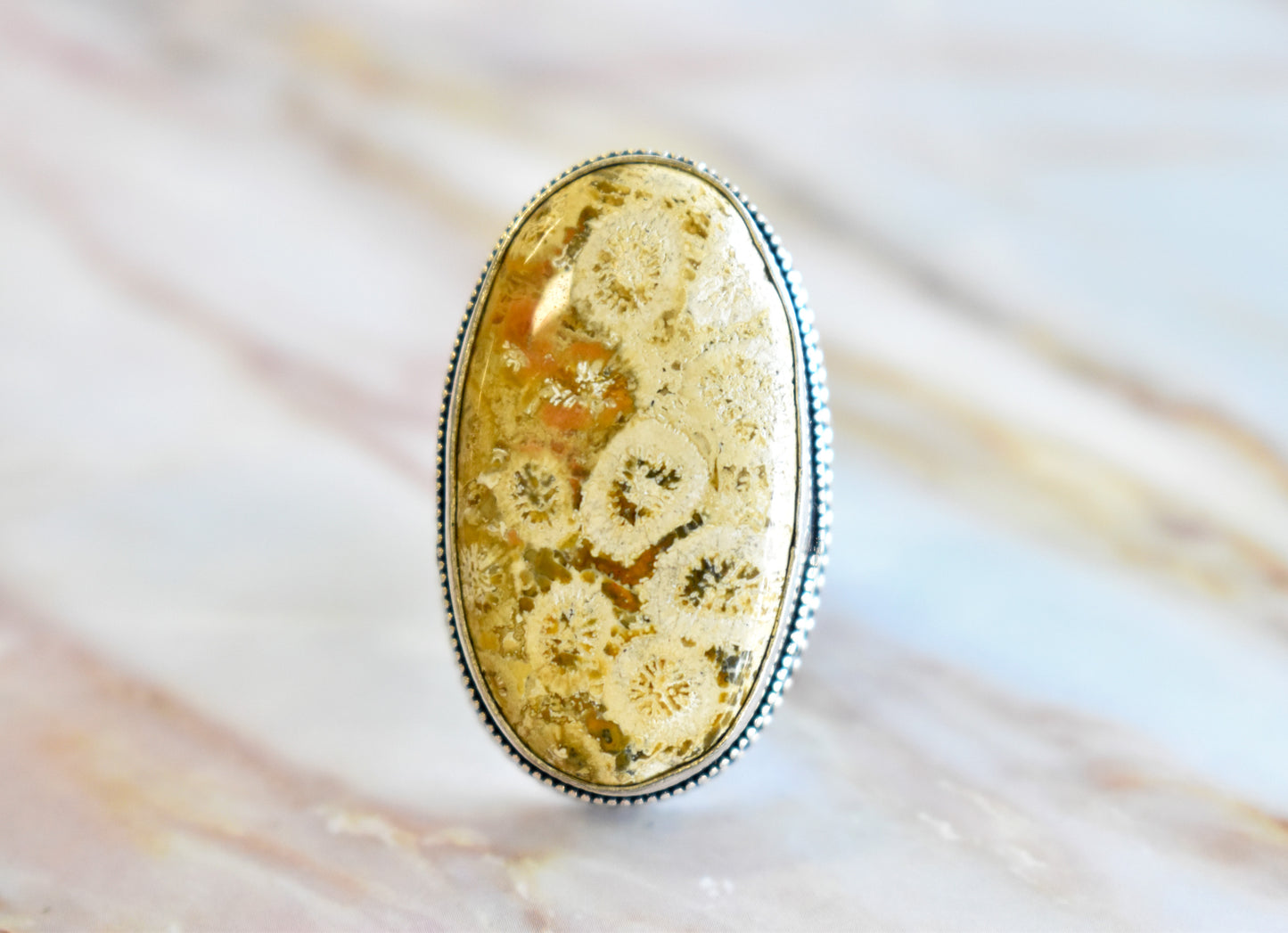 Fossil Coral Agate Ring (Size 7.5)