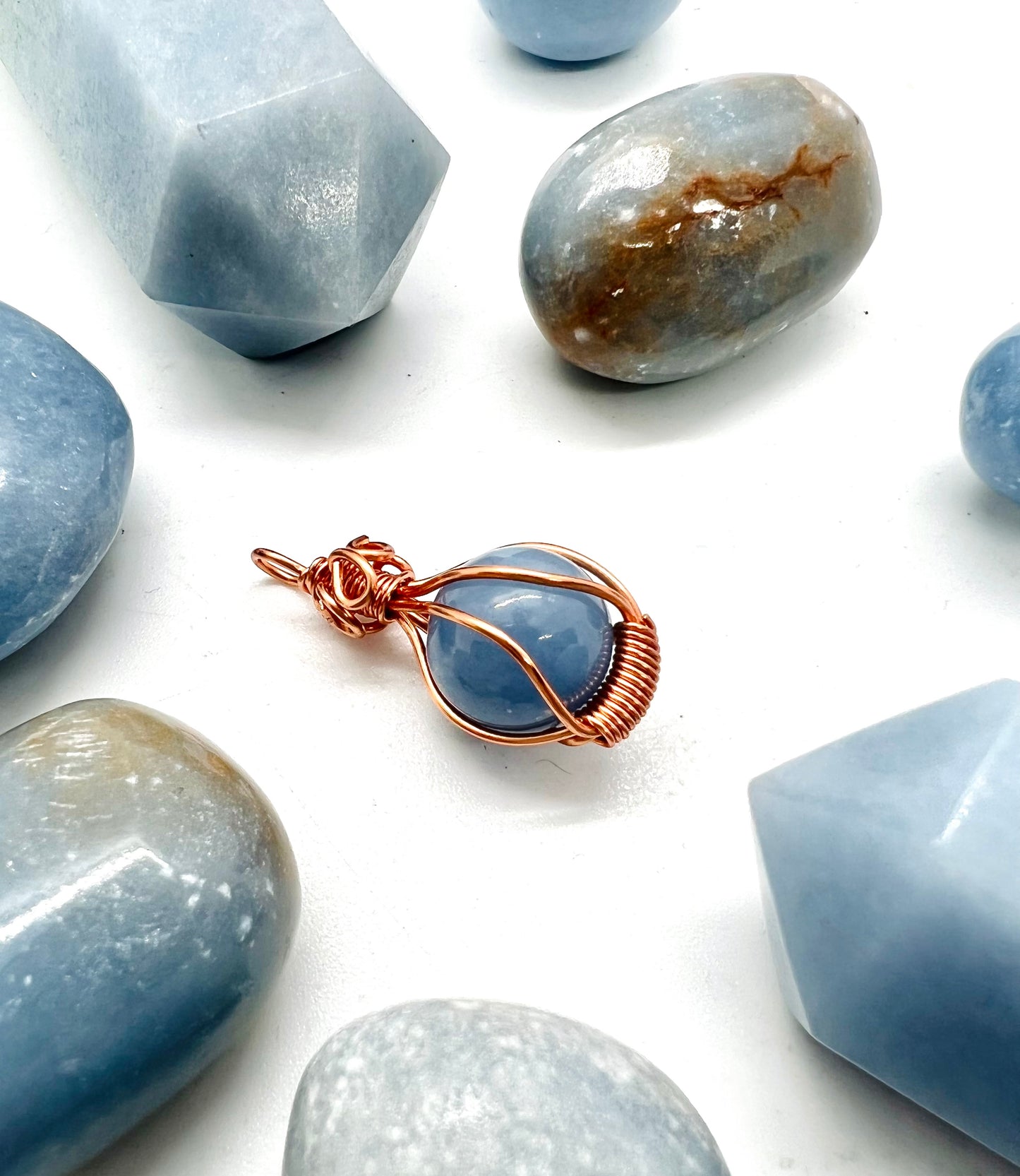 Copper Wrapped Angelite Bead Necklace