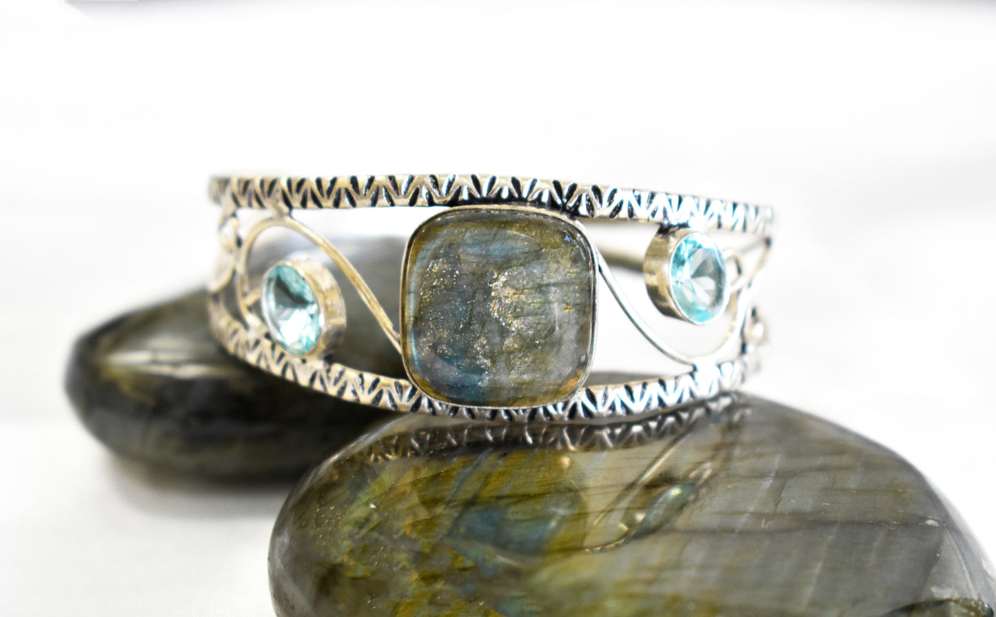 Labradorite and Blue Topaz Cuff Bracelet