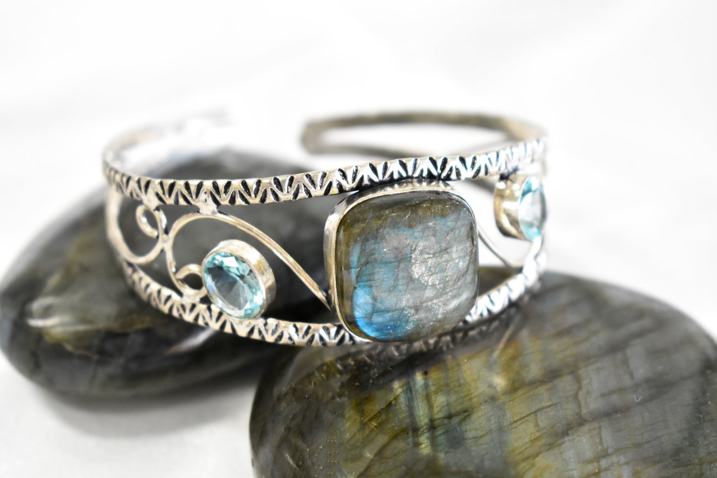 Labradorite and Blue Topaz Cuff Bracelet