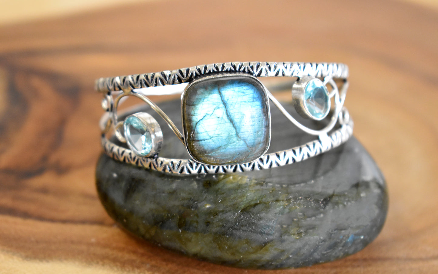 Labradorite and Blue Topaz Cuff Bracelet