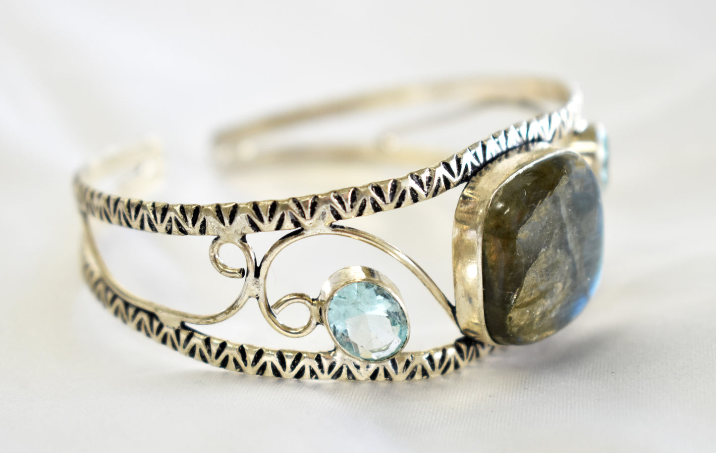 Labradorite and Blue Topaz Cuff Bracelet