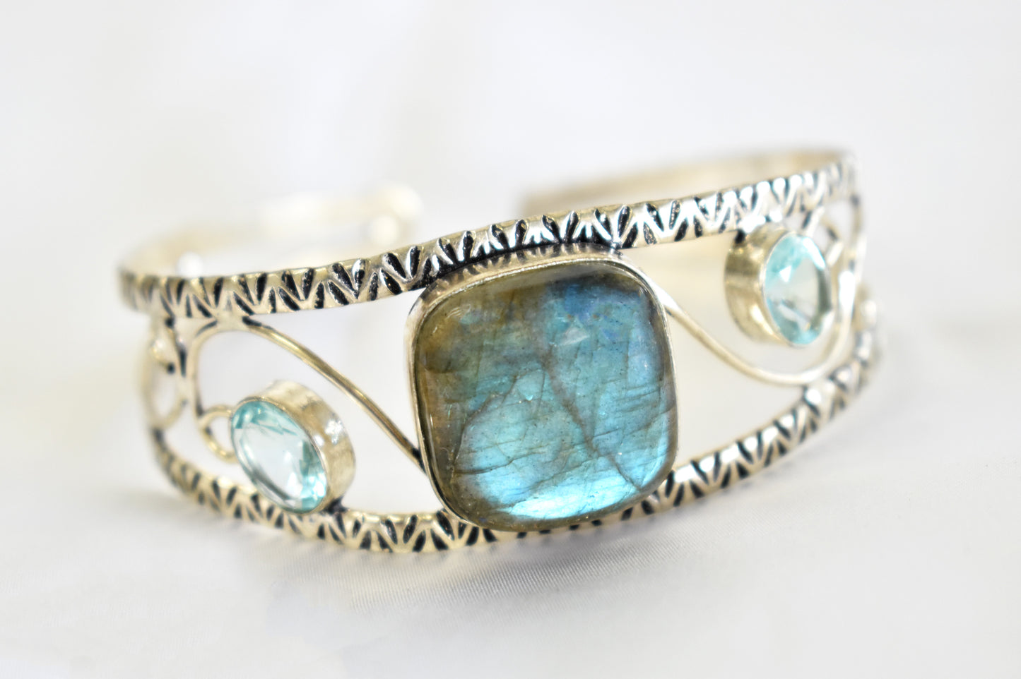 Labradorite and Blue Topaz Cuff Bracelet