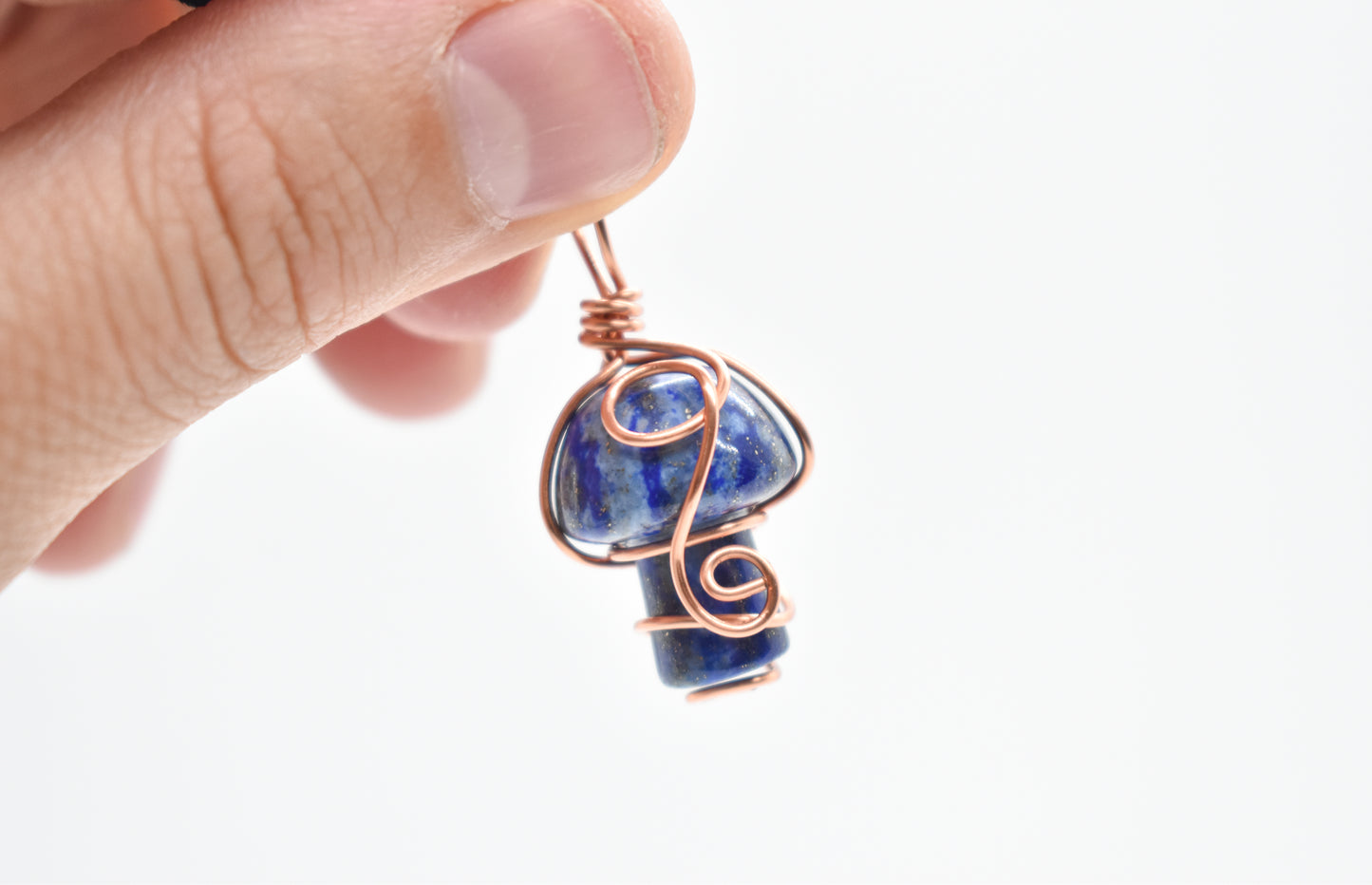 Copper Wrapped Lapis Lazuli Mushroom Necklace