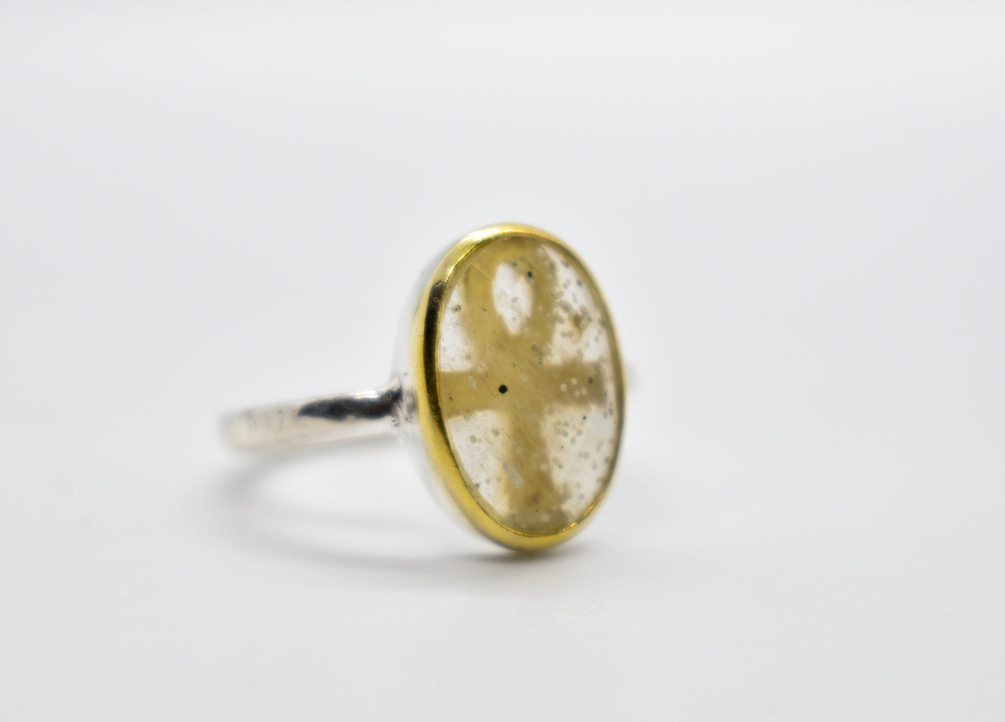 Libyan Glass with Ankh Ring (Size 8)