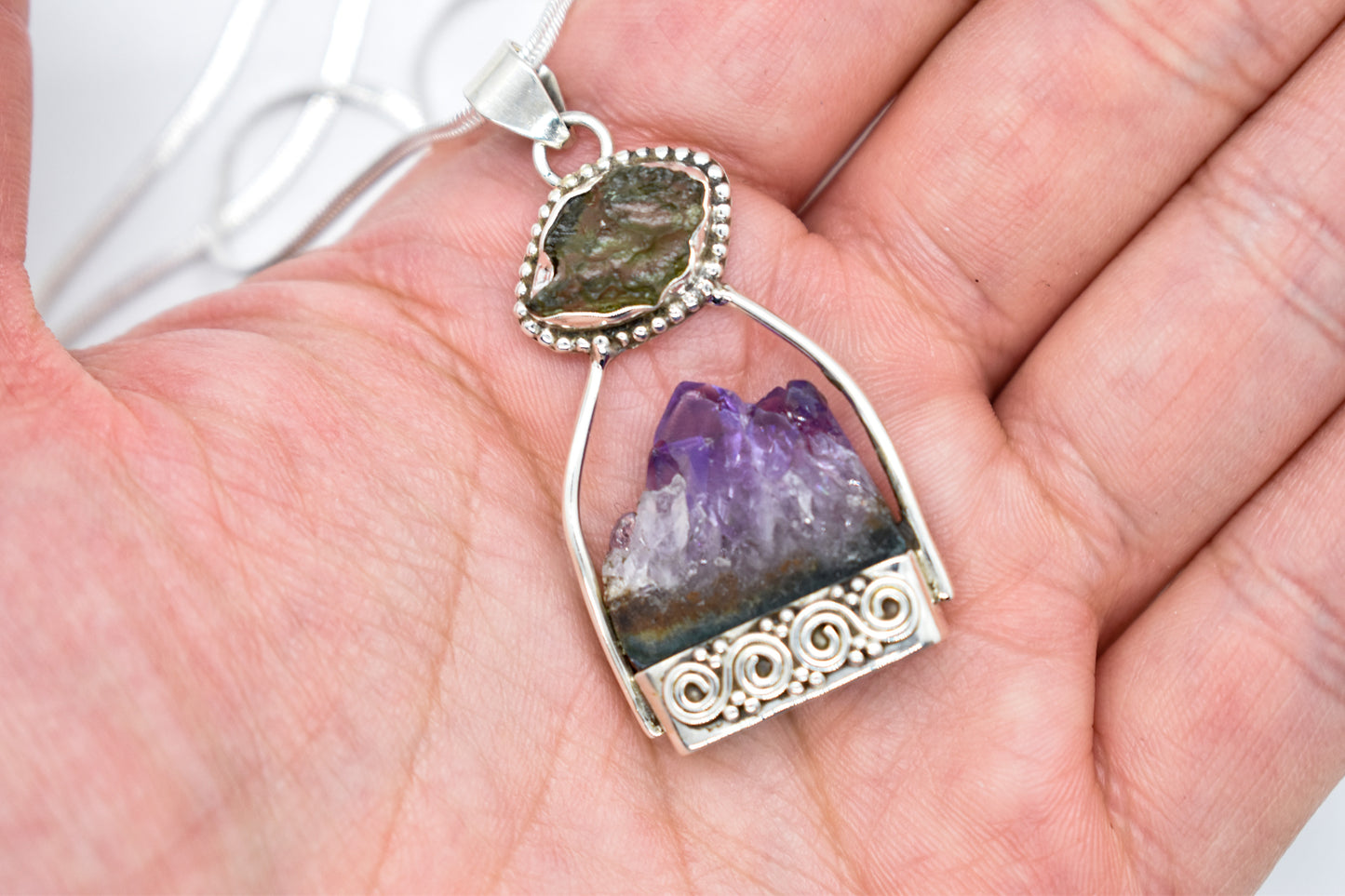 Moldavite and Amethyst Necklace
