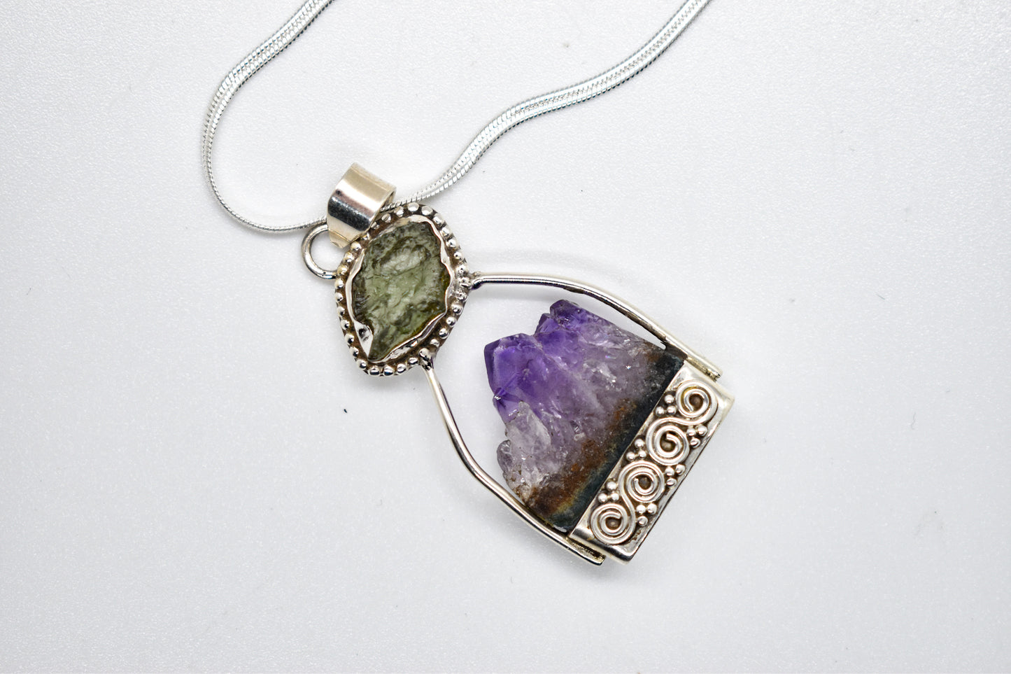 Moldavite and Amethyst Necklace