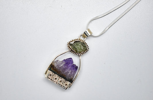Moldavite and Amethyst Necklace