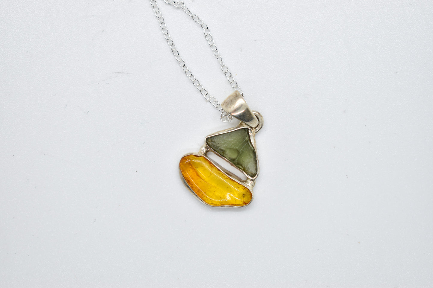 Moldavite and Amber Necklace