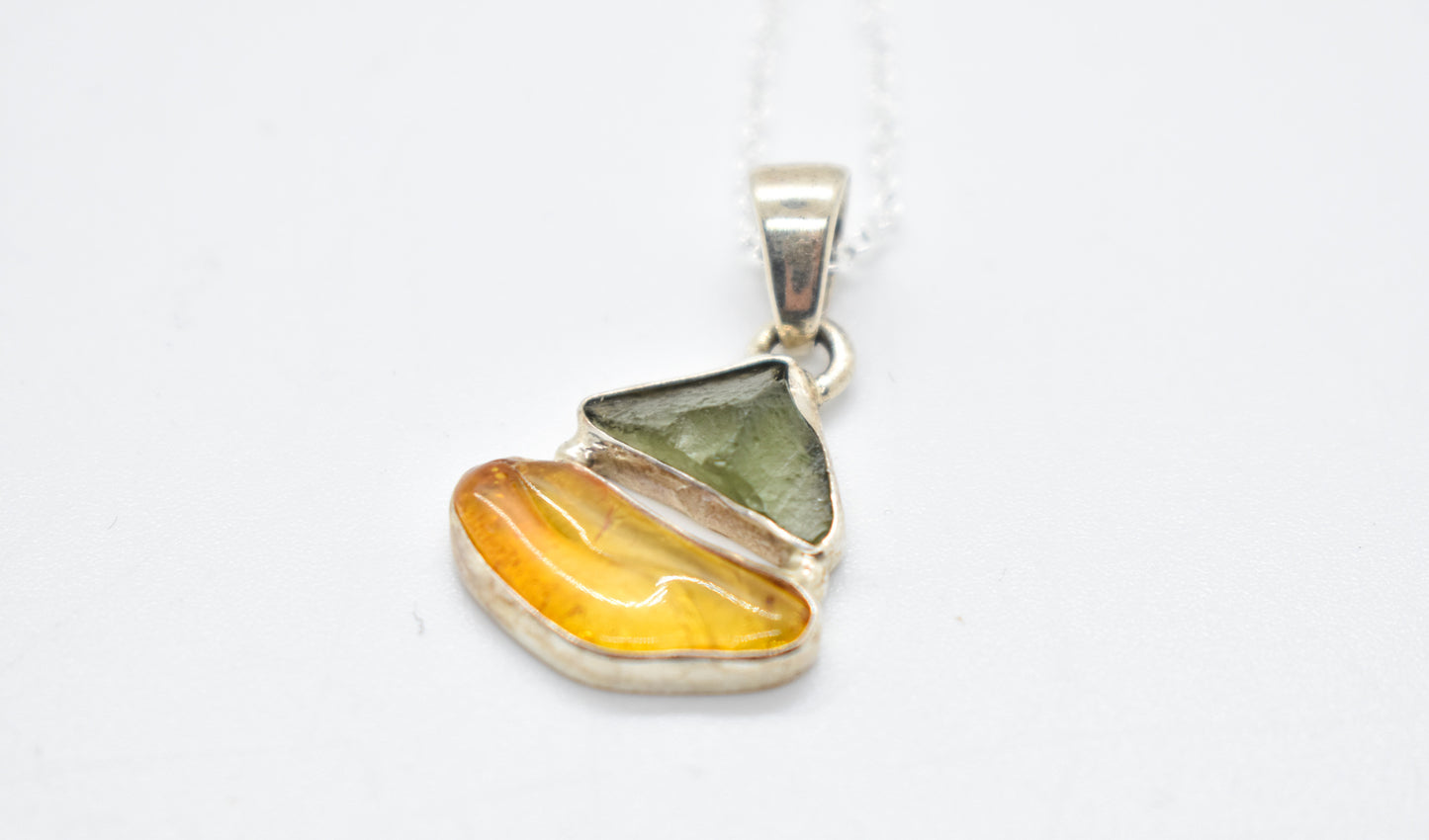 Moldavite and Amber Necklace