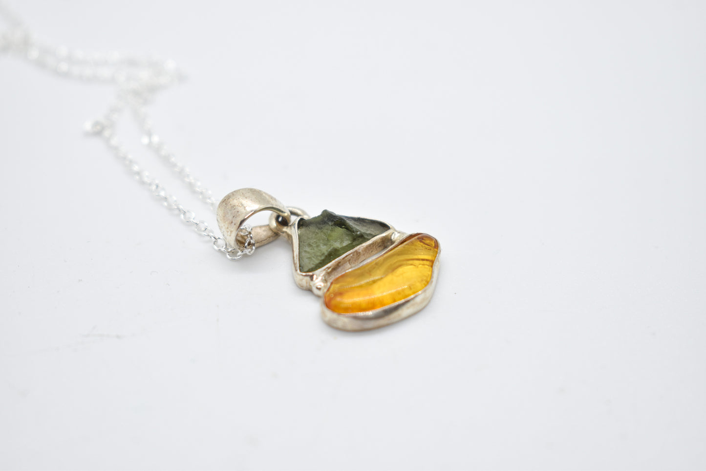 Moldavite and Amber Necklace