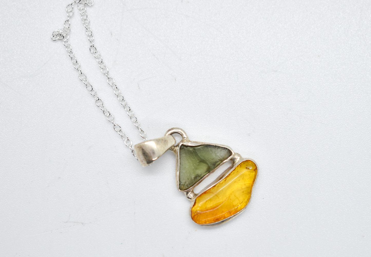 Moldavite and Amber Necklace