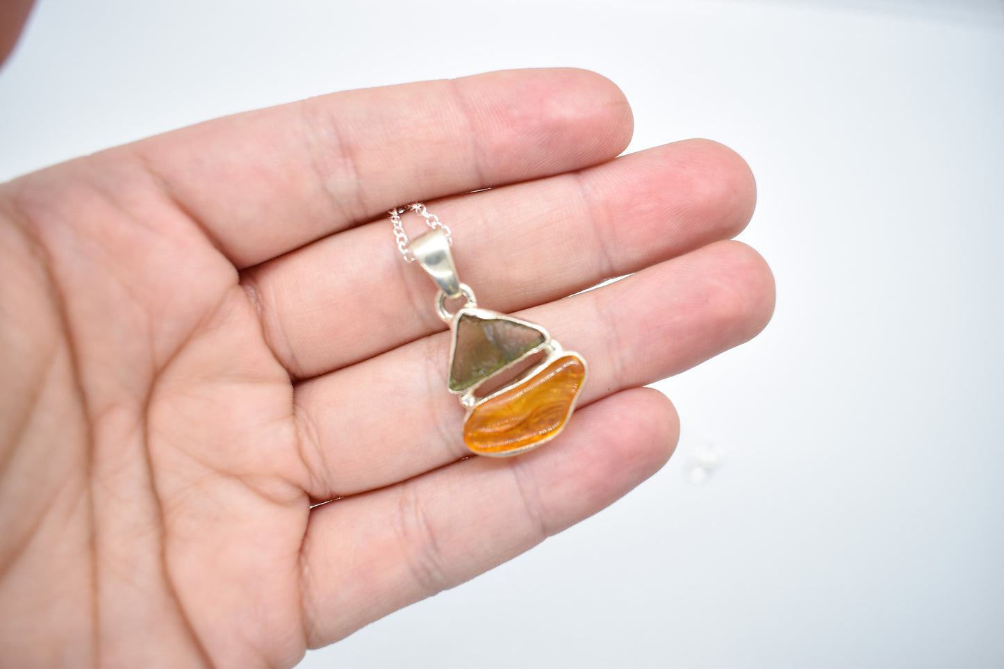 Moldavite and Amber Necklace