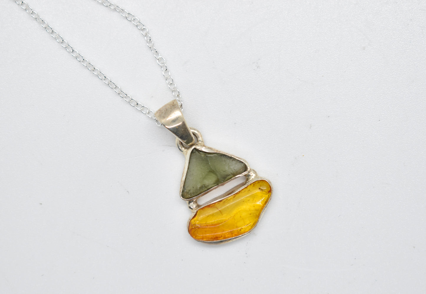 Moldavite and Amber Necklace