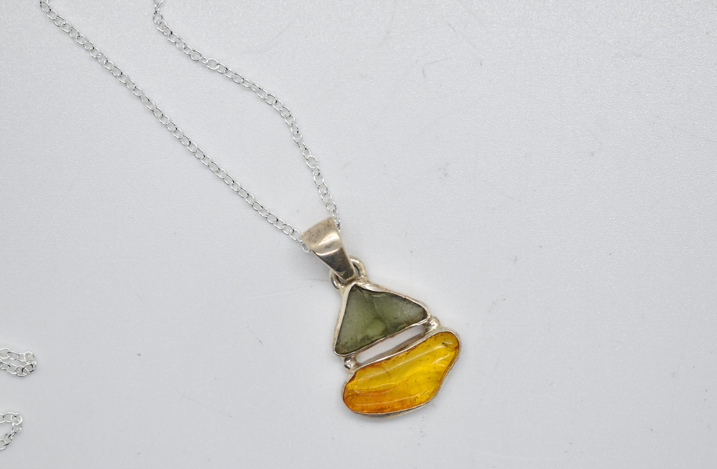 Moldavite and Amber Necklace