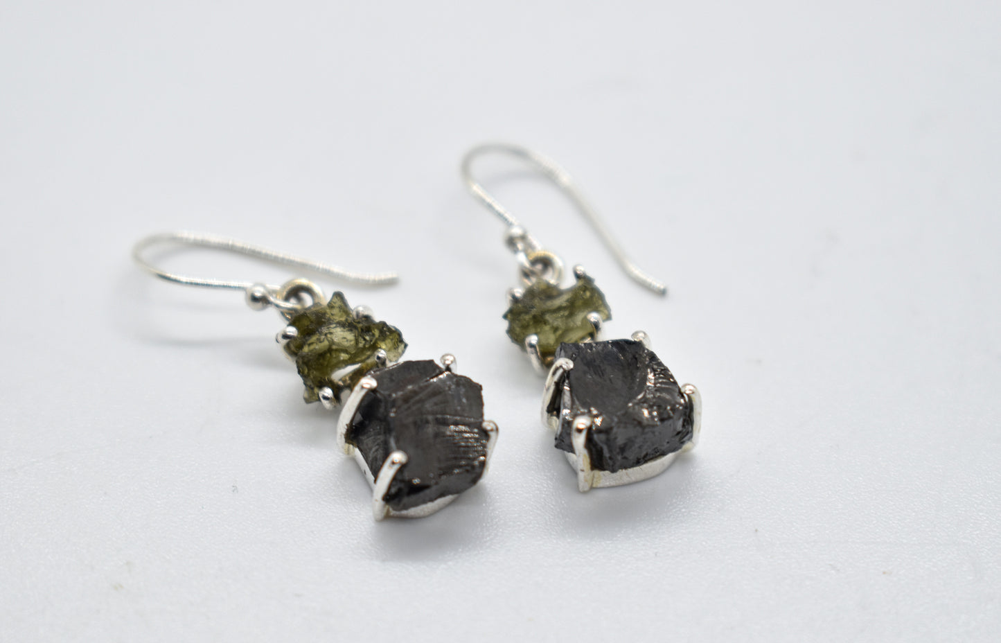 Moldavite and Elite Shungite Earrings