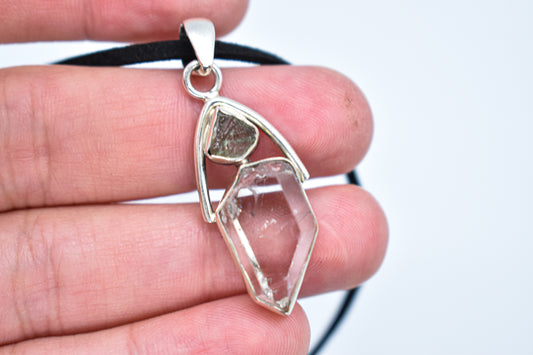 Herkimer Diamond and Moldavite Necklace