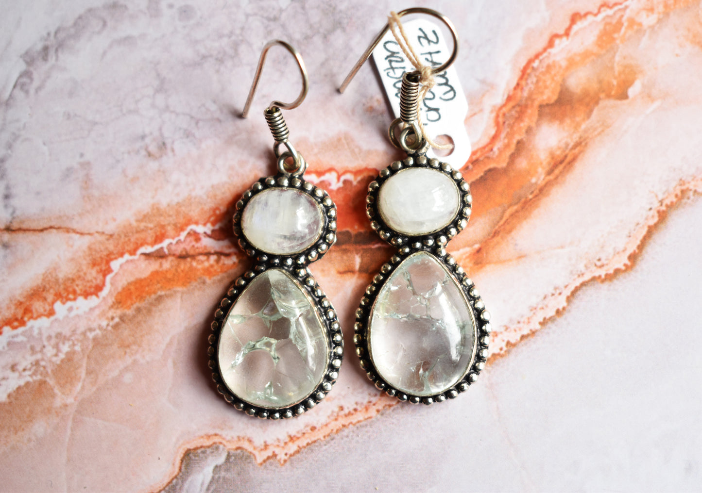 stones-of-transformation - Moonstone with Cracked Quartz Earrings - Stones of Transformation - 