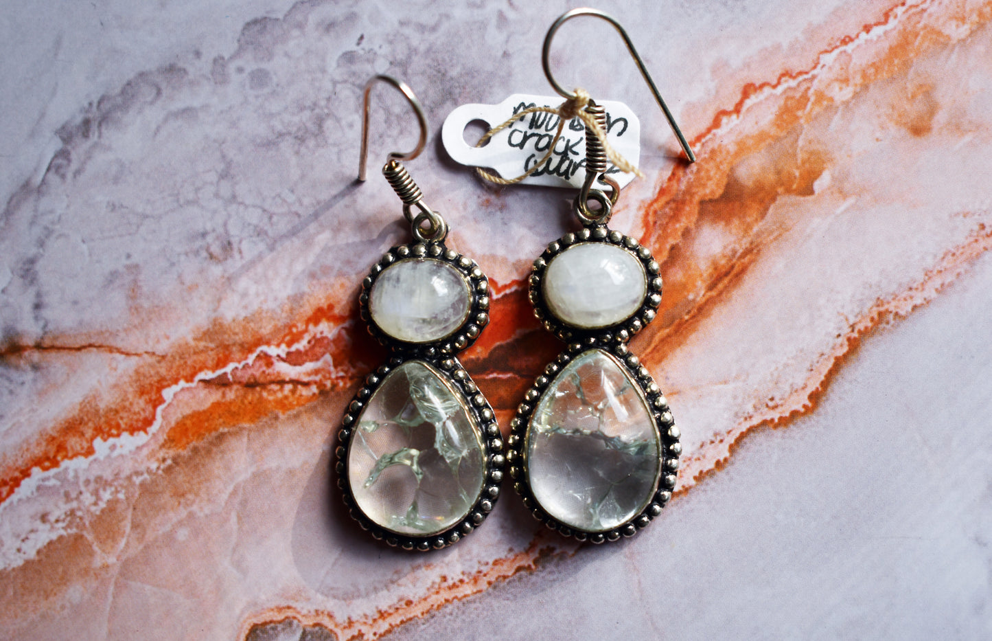 stones-of-transformation - Moonstone with Cracked Quartz Earrings - Stones of Transformation - 