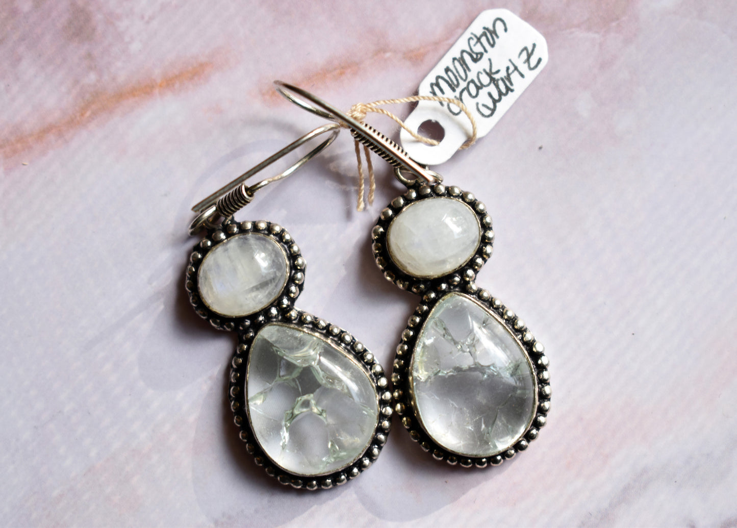 stones-of-transformation - Moonstone with Cracked Quartz Earrings - Stones of Transformation - 