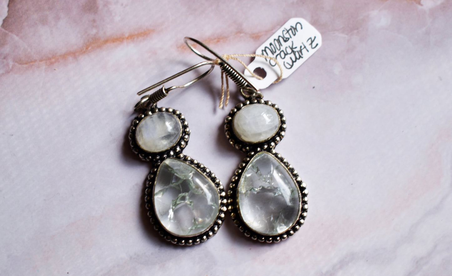 stones-of-transformation - Moonstone with Cracked Quartz Earrings - Stones of Transformation - 