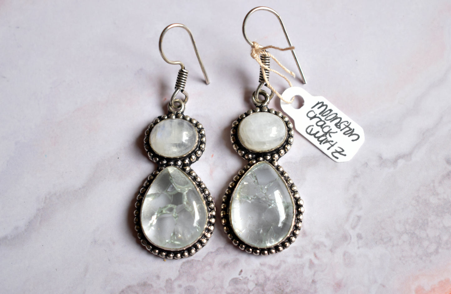 stones-of-transformation - Moonstone with Cracked Quartz Earrings - Stones of Transformation - 