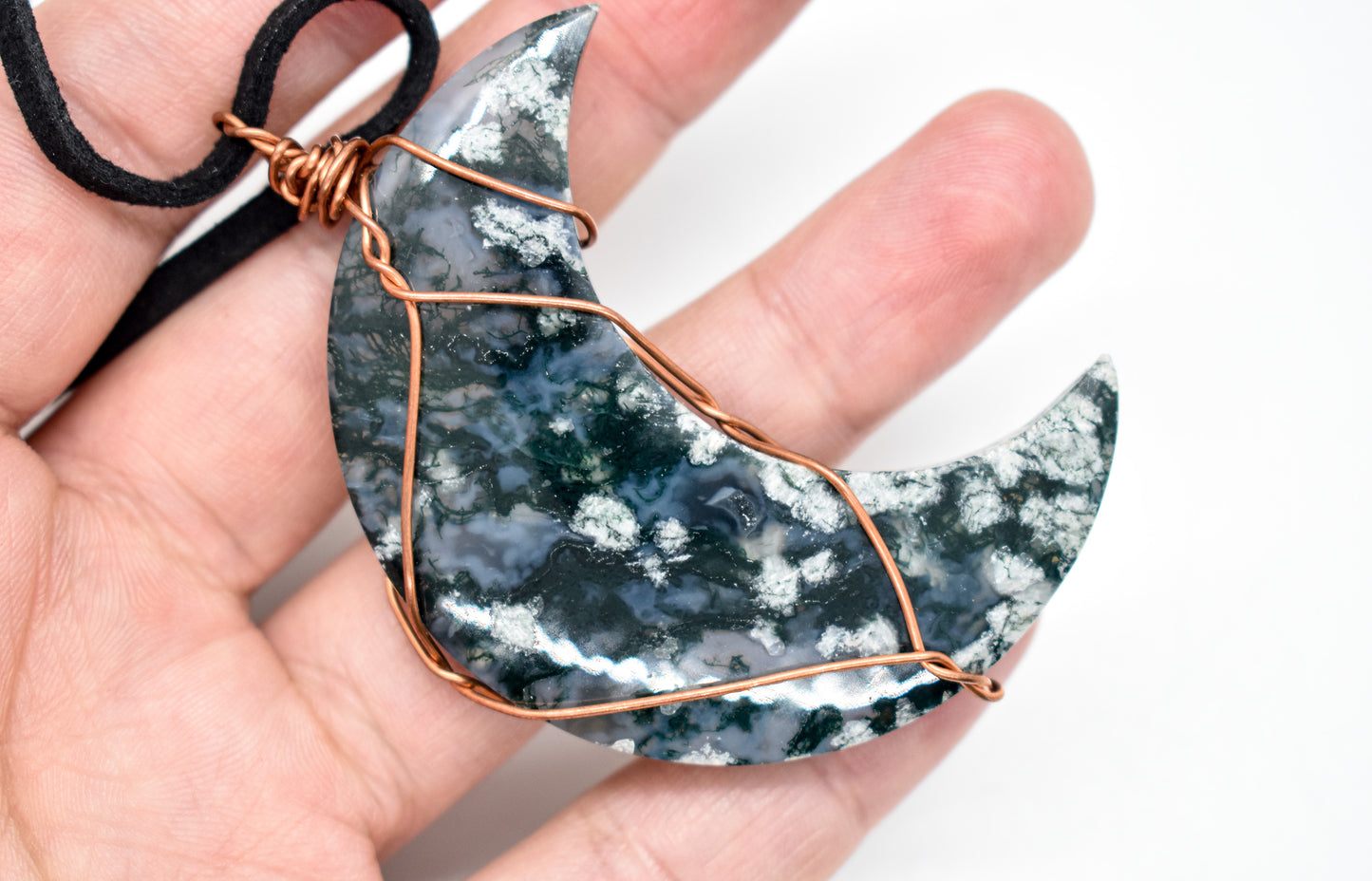 Moss Agate Moon Necklace